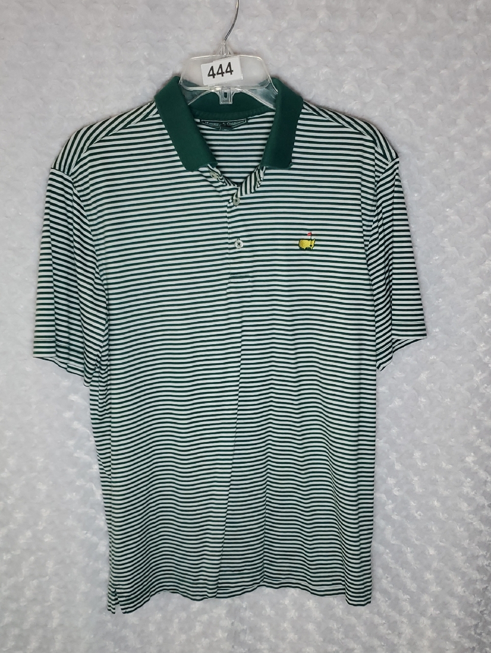 Masters Striped Green & White Polo with Contrast Collar M